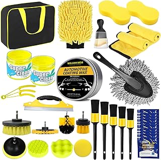 zycBernoi 35 Pcs Car Cleaning Wash Kit, Car Cleaning Supplies, Car Cleaning Accessories with Car Wax, Professional Car Detailing Brush, Auto Detailing Drill Brush Set, Perfect for Cars and Bikes