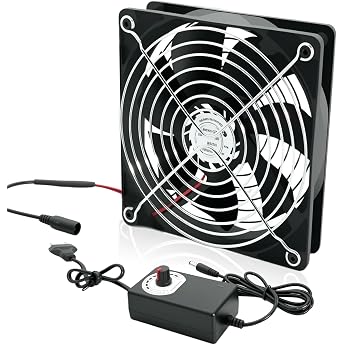 120mm PC Fan 12V Case Fan with Power Plug and Continuous Speed Controller 2750 RPM - Quiet Powerful Fan for Computer Server Gaming PC AV Cabin Router