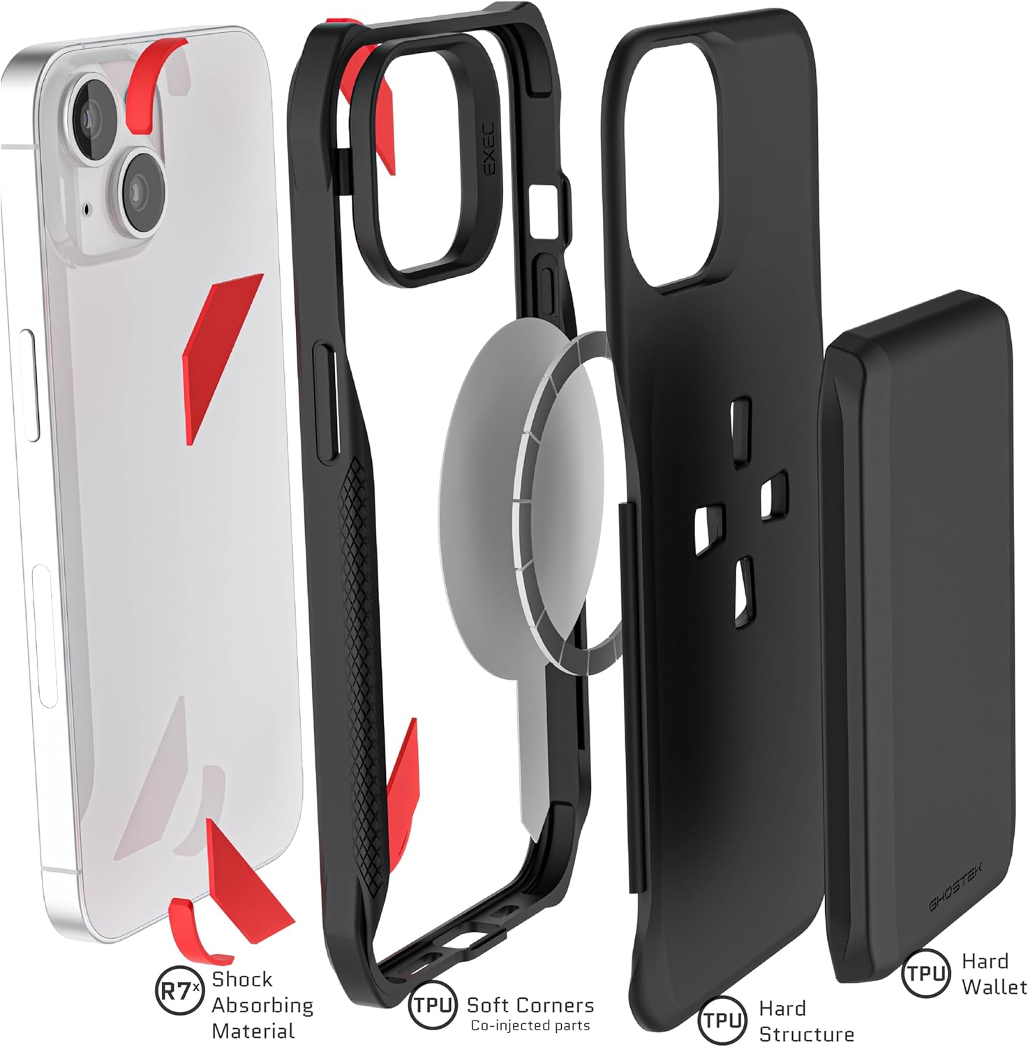 Ghostek EXEC Apple iPhone 14 Case Wallet with MagSafe Magnetic Credit Card Holder Supports Mag Safe Accessories, Chargers and Car Mounts Premium Phone Covers Designed for 2022 iPhone 14 (6.1") (Black)