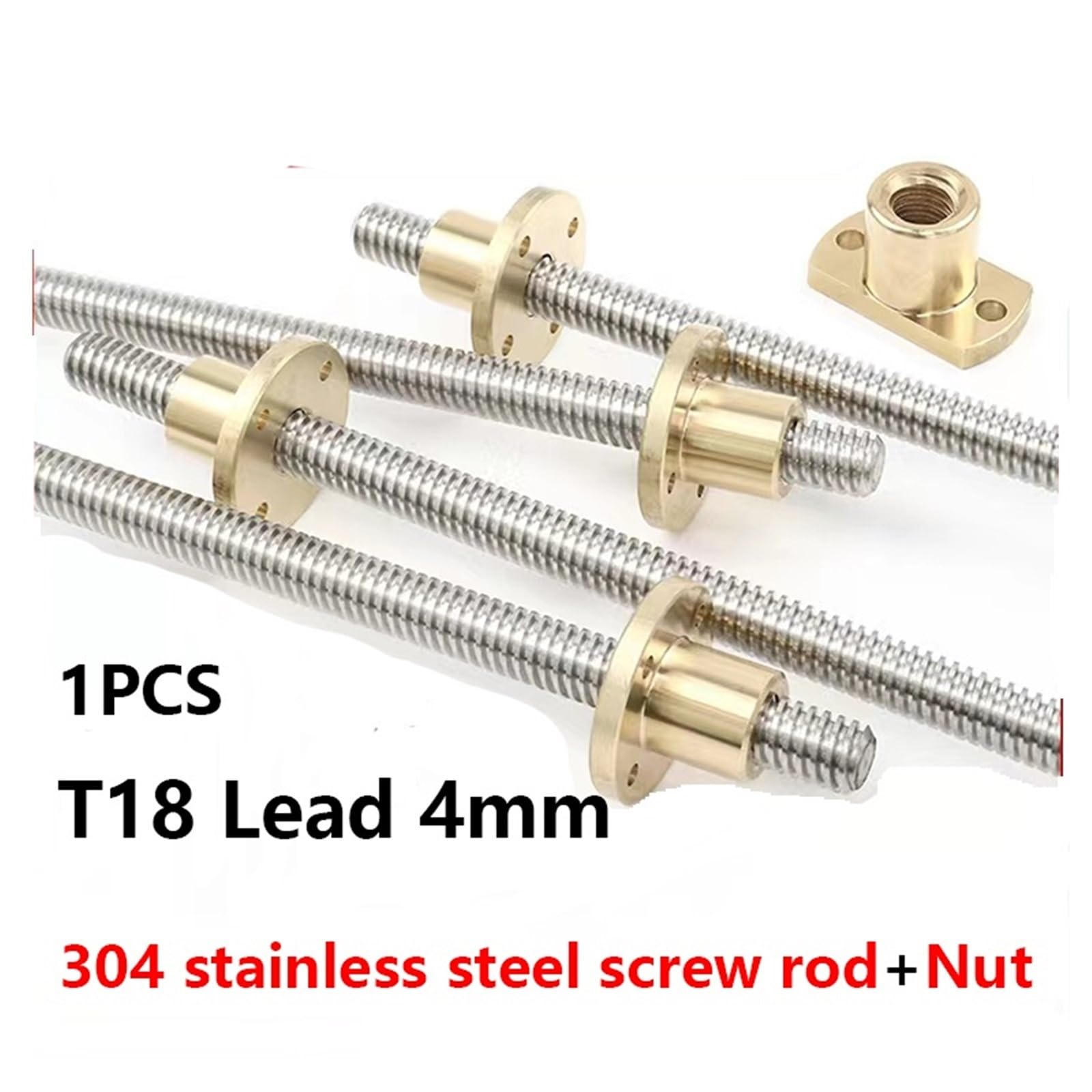Threaded Backlash 18mm Diameter Screw Rod with Brass Nut 4mm Pitch Lead 304 Stainless Steel Thread Rod T18 Trapezoidal Rod Tr18x4 Screw Screw trapezoidal (Color : T18-4 Trimmed Flange, Size : 550mm