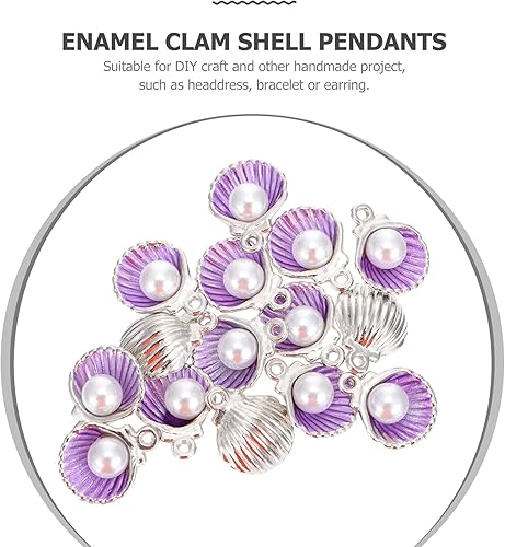Miniatura 7 de Aretes de perlas, 15 piezas de dijes de concha de almeja esmaltada con cuentas de perlas blancas para bricolaje, collares, pulseras, suministros de