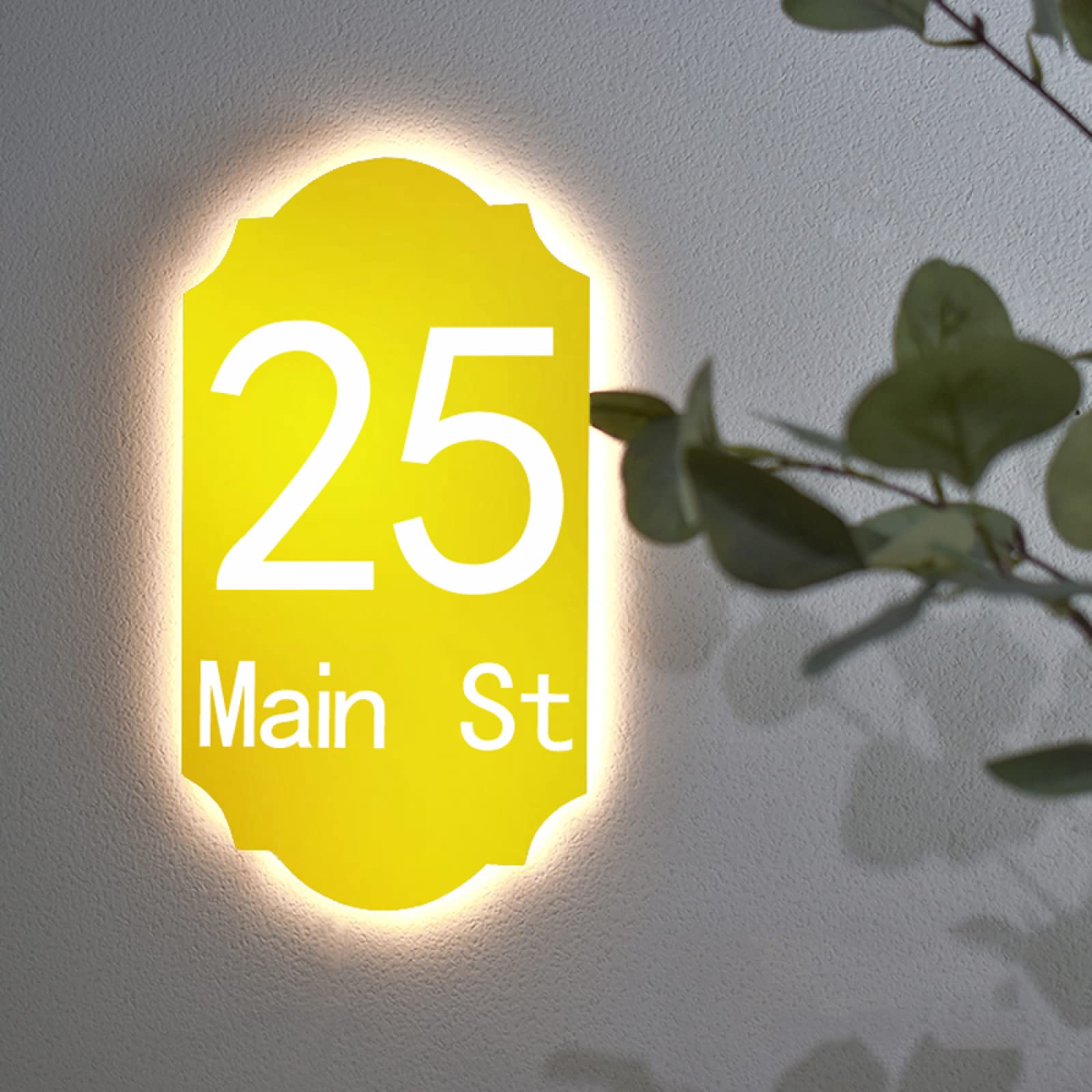 Numeri civici illuminati per esterno, segni di indirizzo illuminati impermeabili montati a parete, placche indirizzo acriliche retroilluminate LED per giardino casa, oro, luce bianca,30 * 23