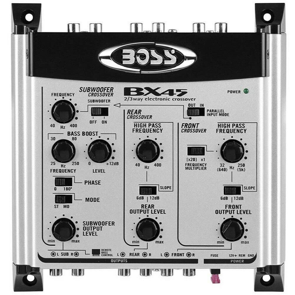 1 crossover compatibile con BOSS AUDIO SYSTEMS BX45 elettronico a 2/3 vie equalizzatore 3 uscite front/rear/subwoofer con controllo remoto subwoofer incluso, 1 pezzo