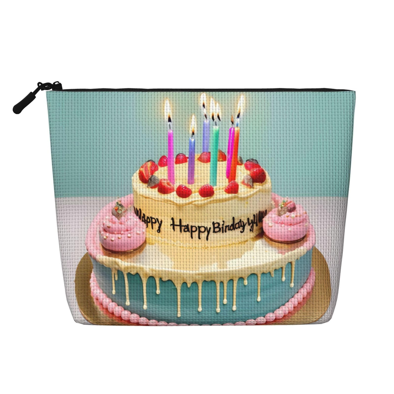 YQxwJL Happy Birthday Big Cake print Cosmetic Bag, Makeup Bag Organizer with Zipper Cute Make Up Pouches Travel Szie Toiletry Bag