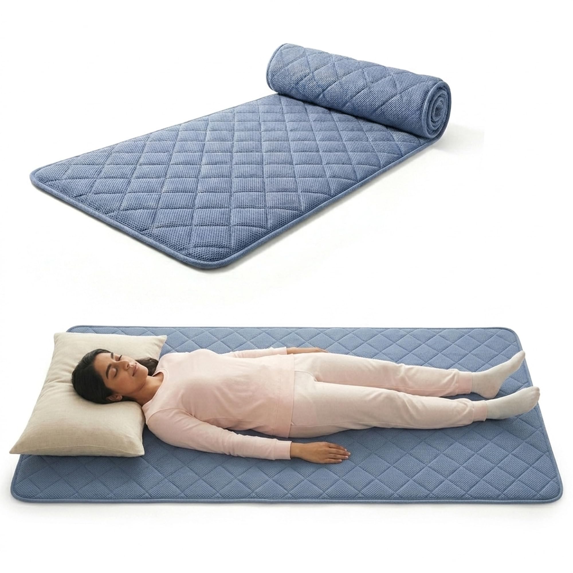 Double Sided Multi-Purpose Travel Friendly, Outdoor Camping, Yoga, Meditation Lightweight, Single Size Soft Foam Slim Roll UP Mattress - Double 75 x 48 x 2 Inches - Azure Blue-image-35