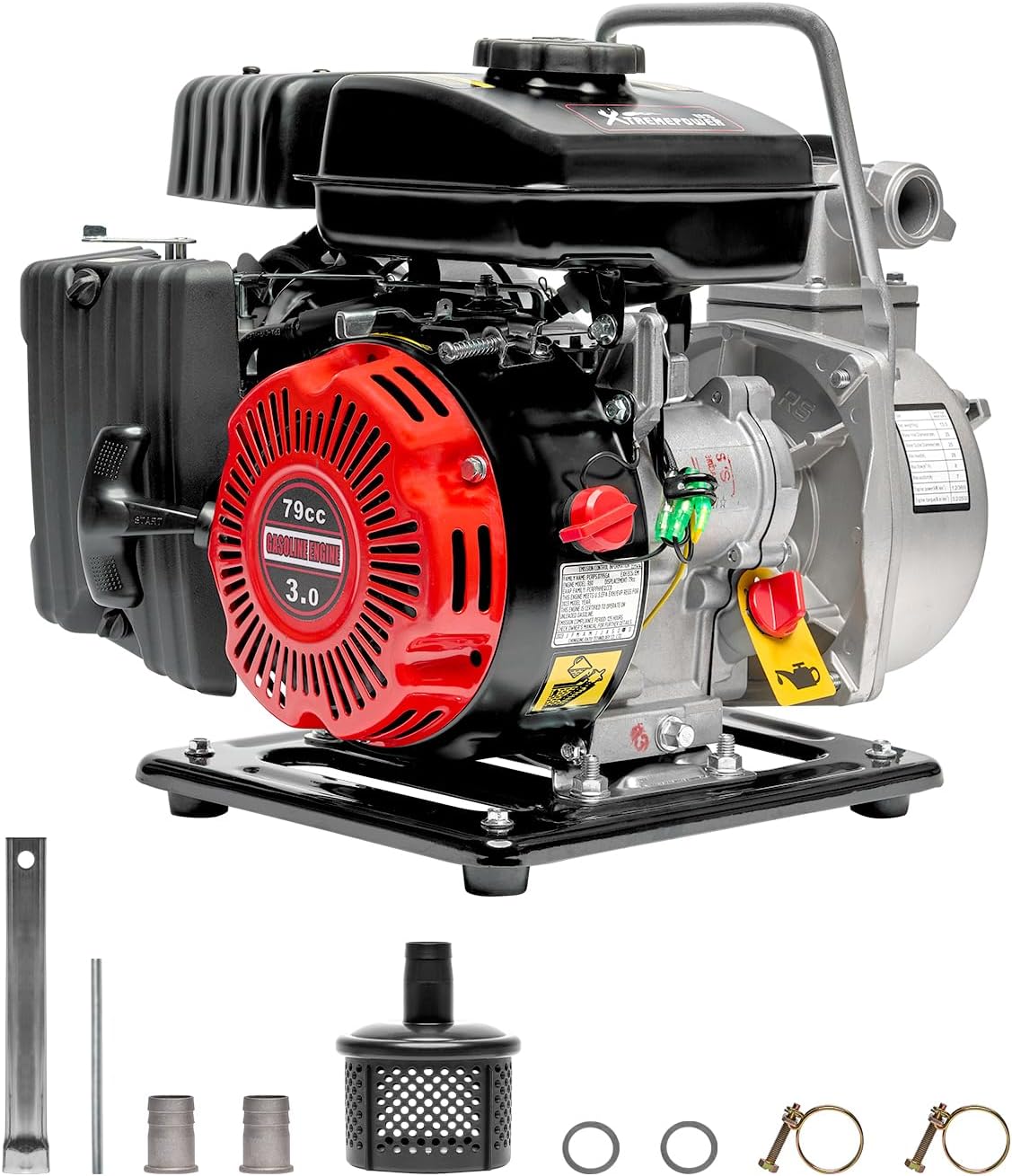 XtremepowerUS Gas Gasoline Water Pump, 79cc 4 Stroke 3HP Engine Water Transfer Pump Pool Irrigation Pump Sump Pumps Gardening Water Transfer Pump 1" inch