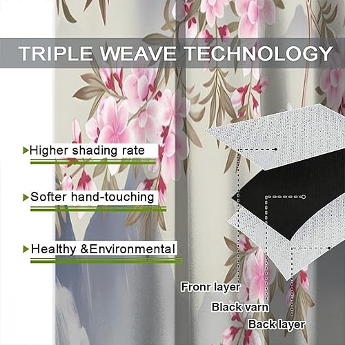 Miniatura 31 de Cortina japonesa, pintura de tinta tradicional retro con diseño de gato rojo cerezo en flores, cortinas con aislamiento térmico y bolsillo