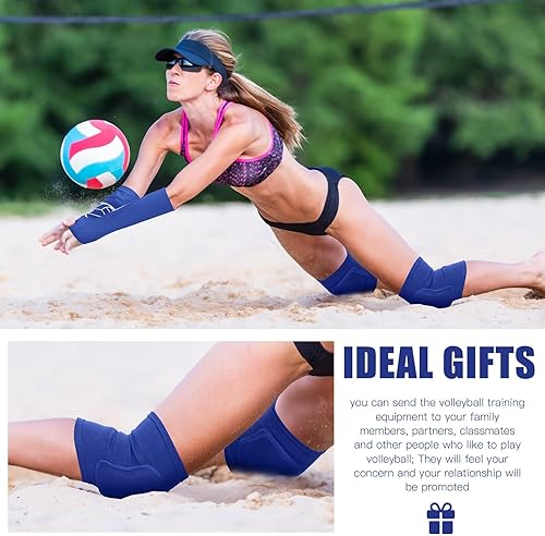 Vista 6 de Sosation Juego de 2 rodilleras de voleibol y mangas de brazo de voleibol con almohadilla de protección, protector de muñeca de antebrazo