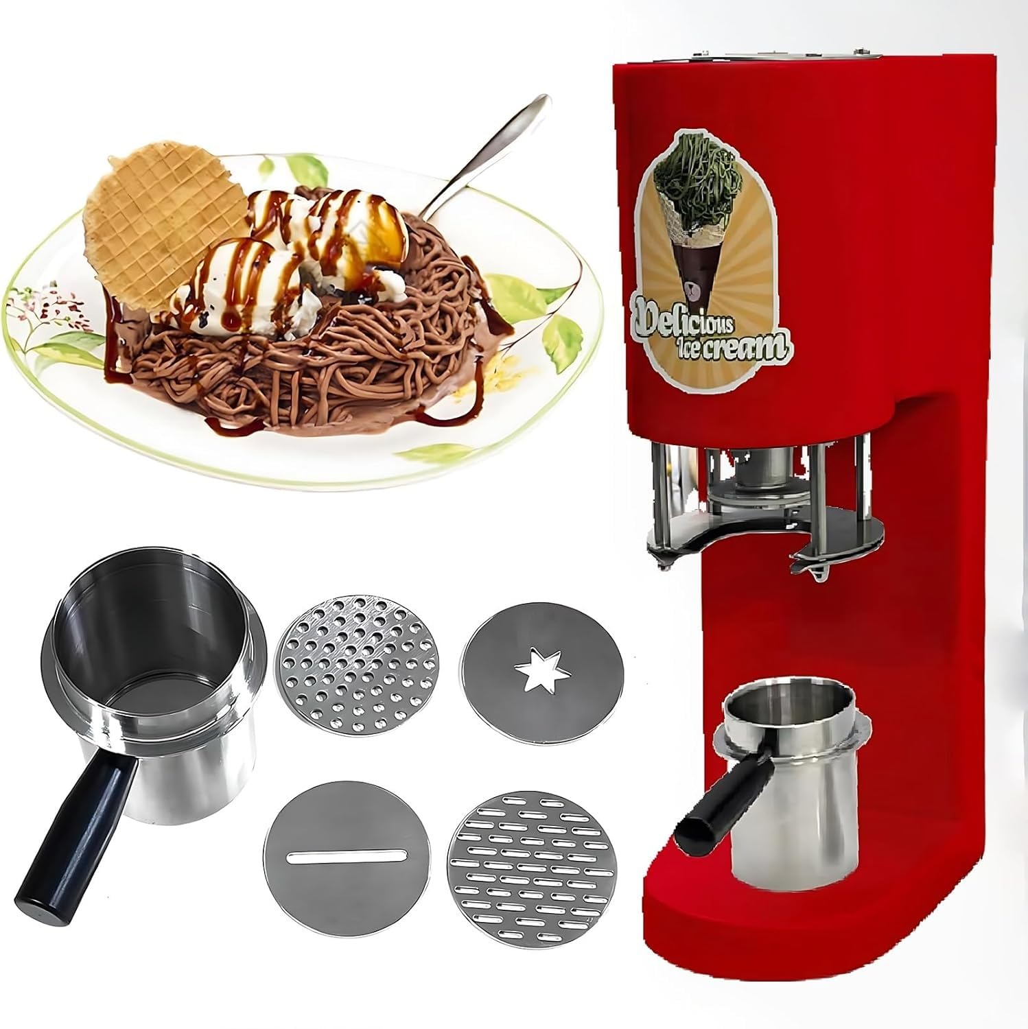 Macchina per Gelato a Forma Di Spaghetti, Macchina per Gelato a Pasta Da 30 L/H, Pressa Elettrica per Gelato a Forma Di Spaghetti Da 80 W, Macchina per Gelato Soft Da Banco in Stile Italiano