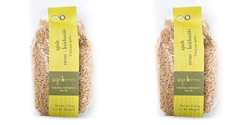 Agrozimi Spelt Orzo (Kritharaki), troquelada, naturalmente secado al aire (paquete doble), 17.6 onzas