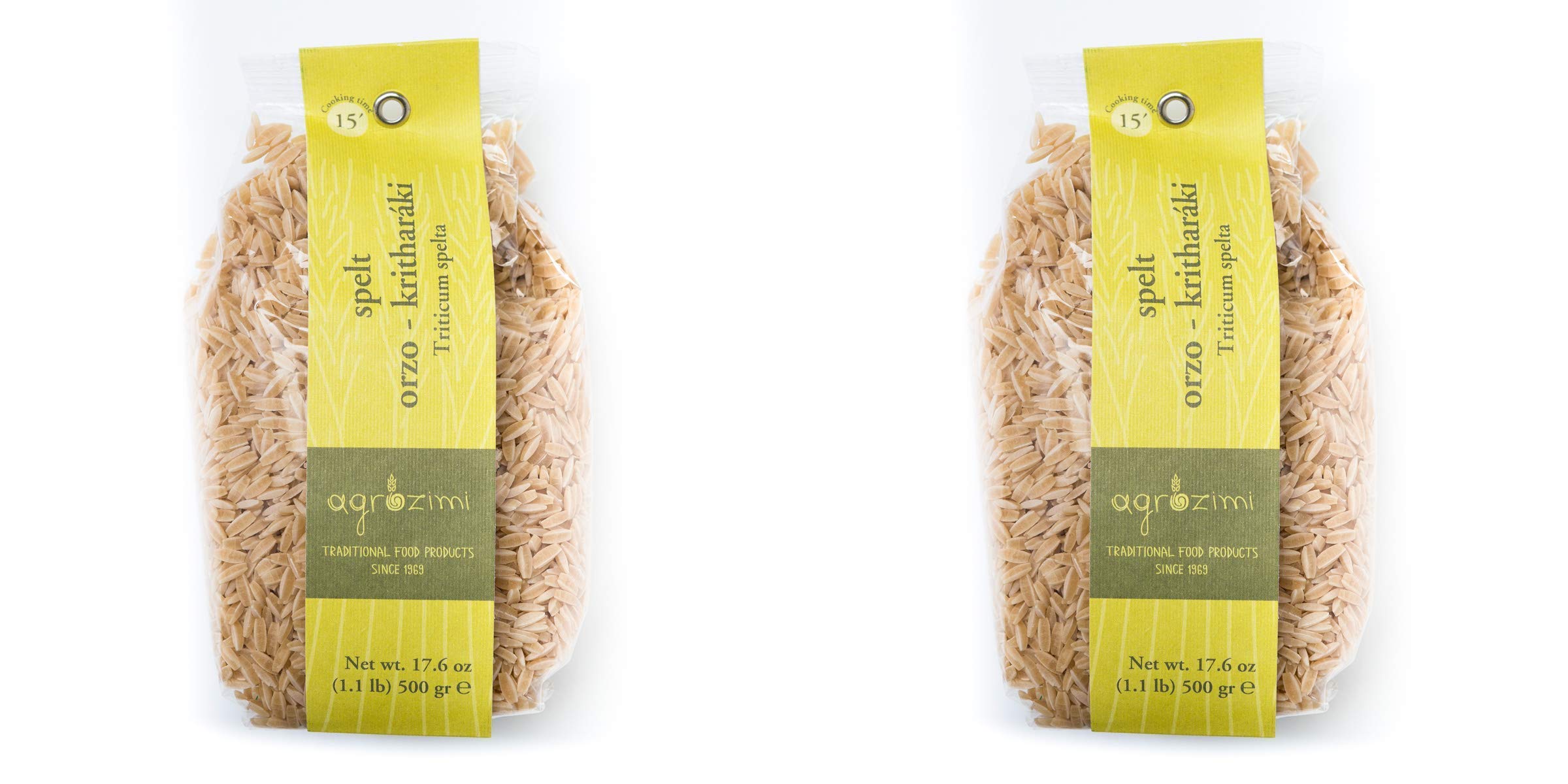 Agrozimi Spelt Kritharaki: Greek Orzo Pasta - 17.6oz (2 Pack) | Vegan, Bronze Die-Cut, Naturally Air-Dried | Wholesome Mediterranean Delight