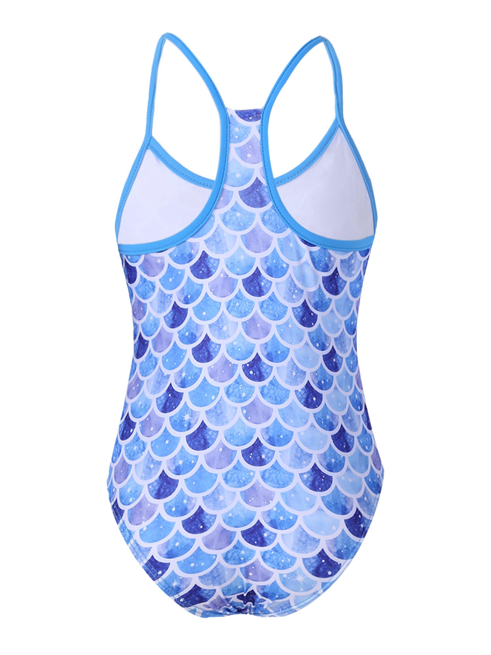 Yihuimin Girls Digital Printed Ruffles One Piece Swimsuit Racer Back Athletic Bodysuit Beachwear Blue 4 Years