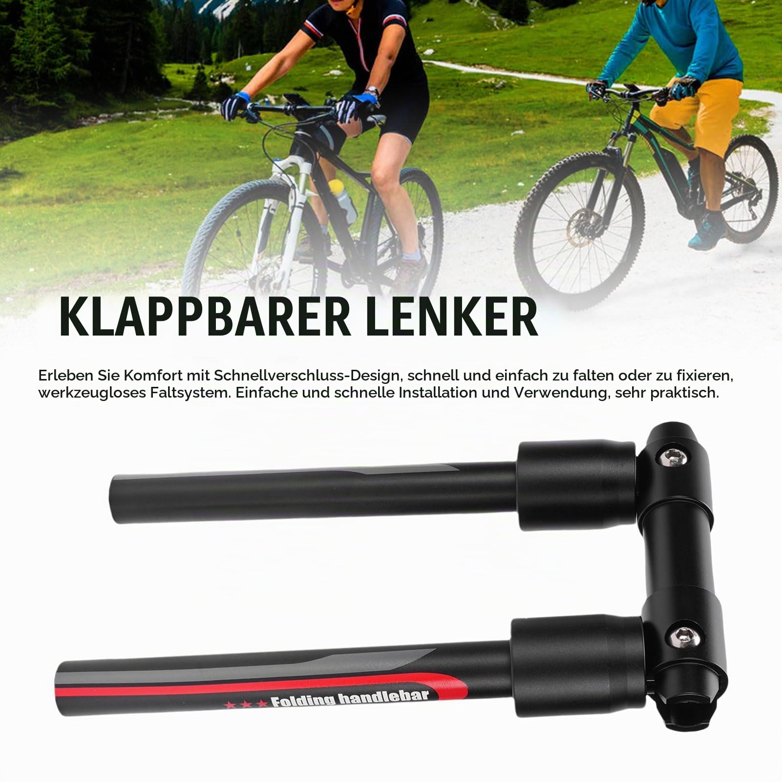 Fahrradlenker Faltbar, 90 Grad Faltbare Fahrrad Lenker 25,4 mm/31,8 mm Aluminiumlegierung Schnellspanner Mountainbike Roller Lenker (660 mm/26 Zoll Lange)
