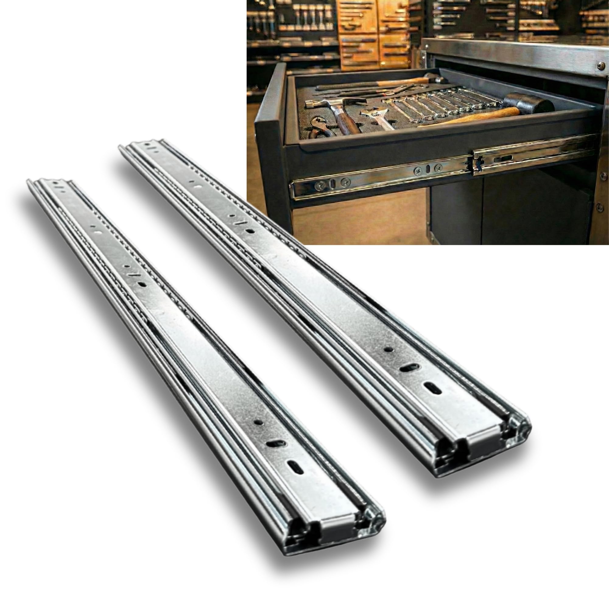StrutExperts Medium Duty Drawer Runners 600mm Side Mount 45KG Load Capacity Full Extension Ball Bearing Drawer Slides Steel Drawer Rails for Tool Drawers, Cabinets, Van Storage (Pair)