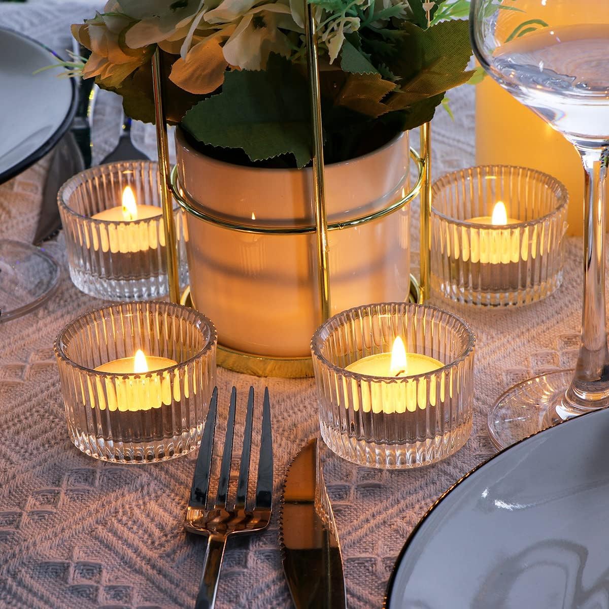 Auzritek Lot de 24 Photophore Verre, pour la Décoration De la Maison Bougeoir Verre, Photophore Bougie Transparents, Décoration Idéale pour Dîner, Mariage, Fête, Noël, Nouvel an, Thanksgiving
