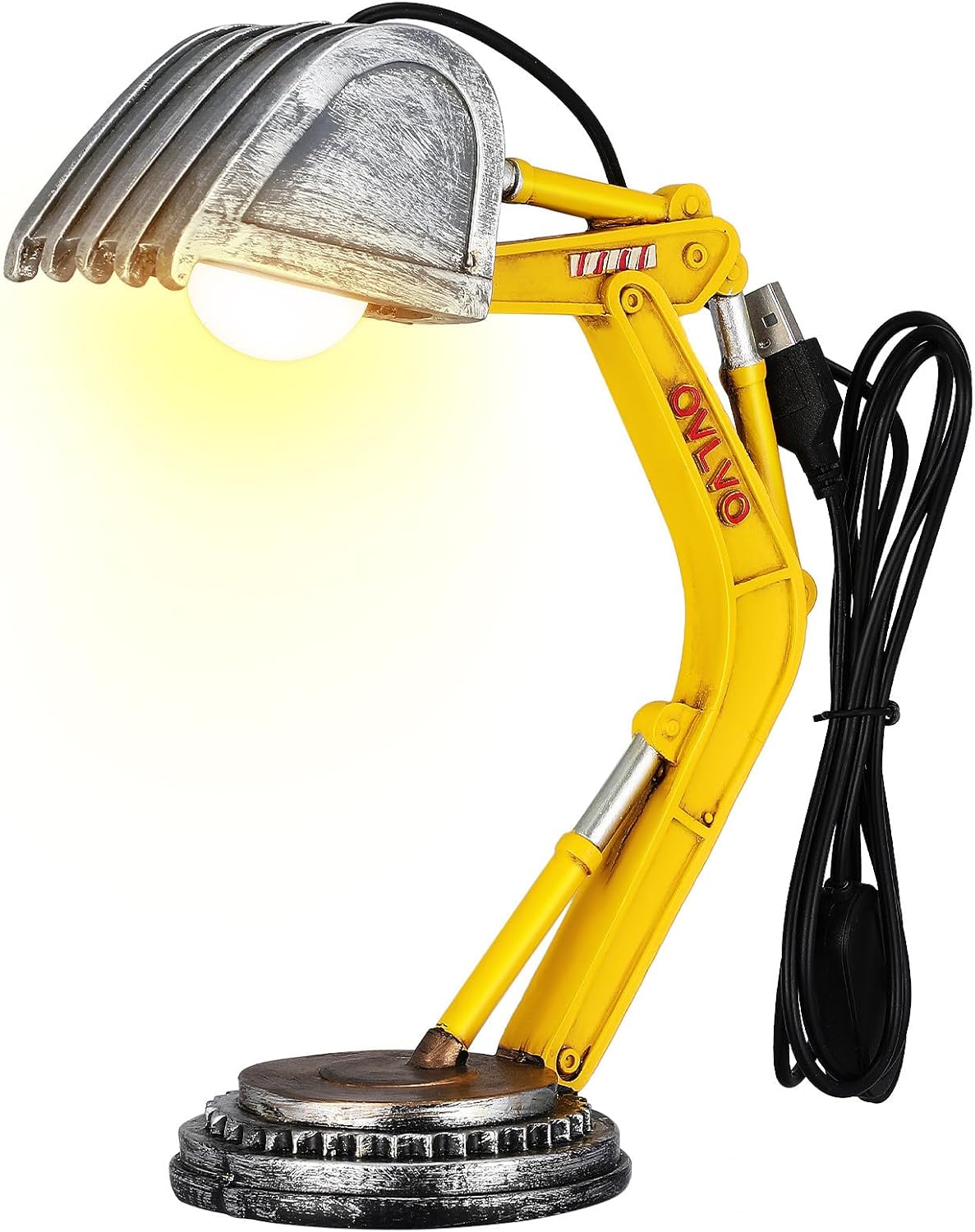 Sewroro Excavator Table Lamp Kids Construction Desk Lamp USB Powered for Boys Bedroom Nursery Room Decor