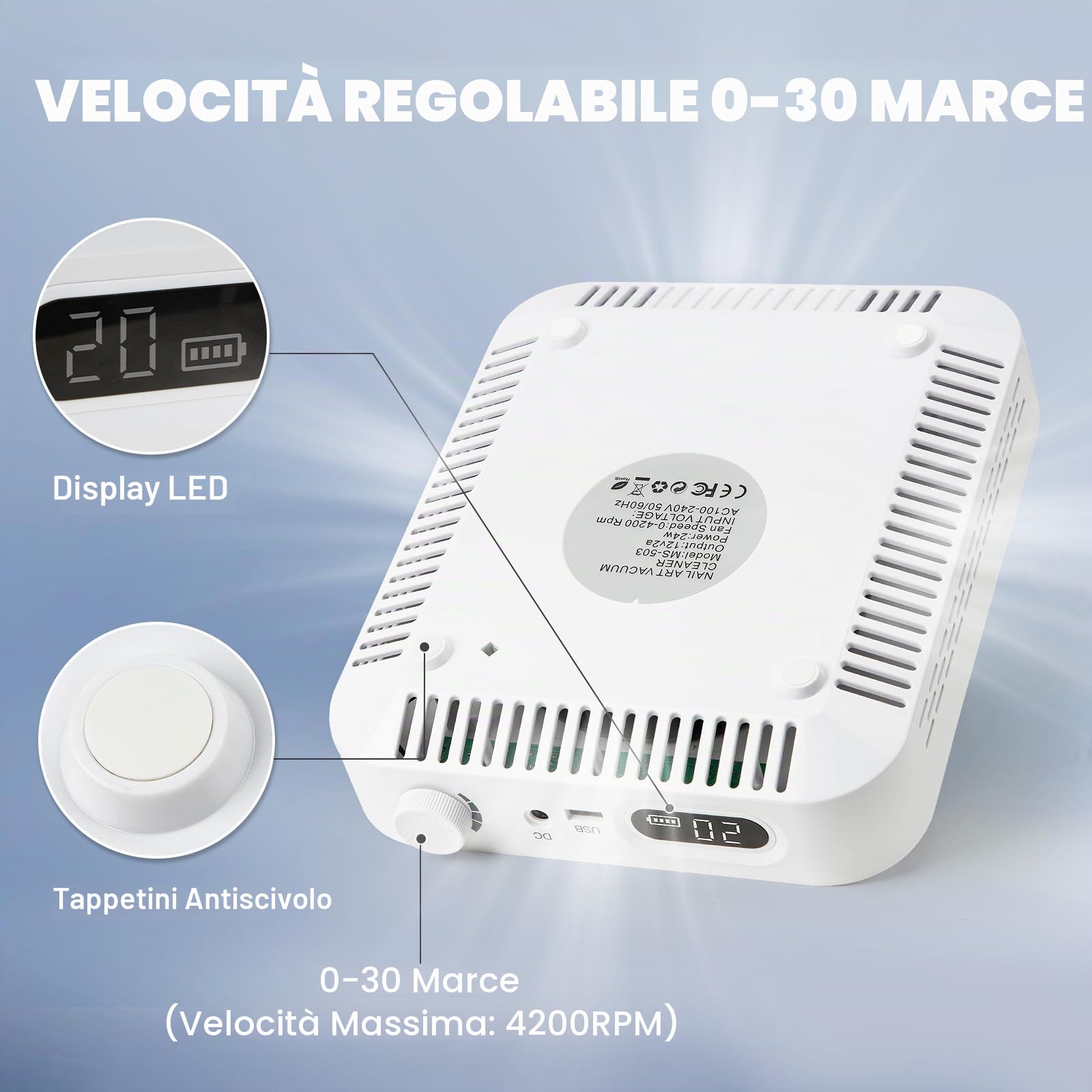 Madenia Aspiratore Ricaricabile per Unghie, 56W Aspiratore Senza Fili di Polvere per Unghie con 2 Filtri e 1 Spazzola, Professionale Collettore di Polveri per Unghie Gel Acrilico, Bianco