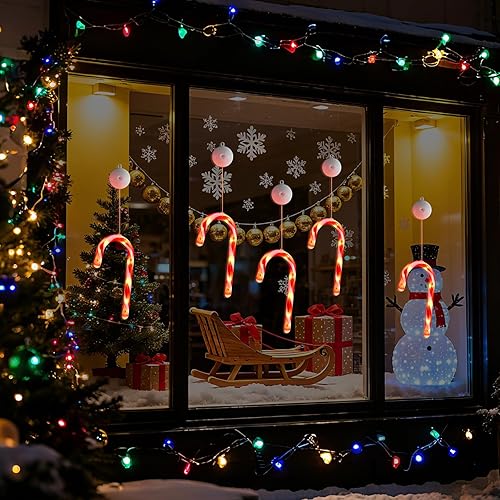 Miniatura 6 de Luces navideñas para ventana con temporizador, funciona con pilas, luz blanca cálida iluminada en forma de C LED para decoración de interiores de