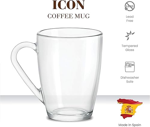 Miniatura 5 de Bormioli Rocco Juego de tazas de café de cristal, (paquete de 6) de 10¾ onzas con mango cómodo, vasos de té para bebidas calientes/frías,