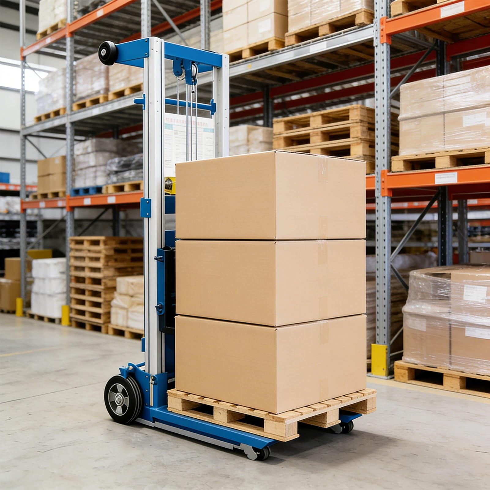 Impilatore di sollevamento materiale, carrello elevatore portatile, transpallet con capacità di carico massima di 550 libbre per la movimentazione di magazzino e logistica