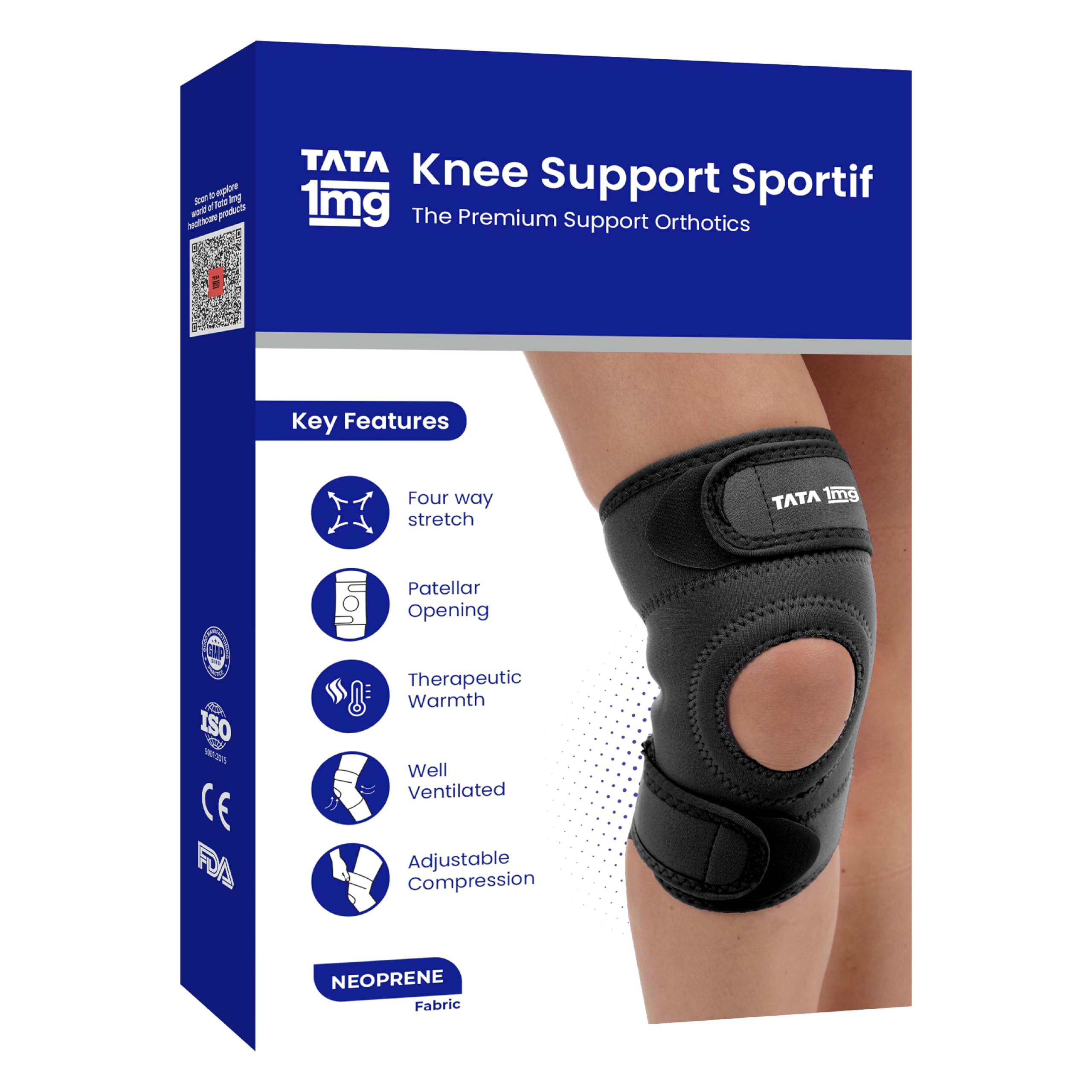 Tata 1mg Knee Support Sportif(Neoprene) with Patellar Opening and Strechable Fabric,For Post Surgery, Post Sports Injury, Provides support to Week knees,Large Size (Extra Large) (B0CM91V6RN) Amazon Price History, Amazon Price Tracker