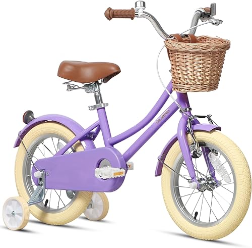 Miniatura 25 de Glerc Little Molly - Bicicleta de crucero retro para niños de 2 a 13 años de edad con cesta de mimbre y ruedas de entrenamiento/soporte, varios