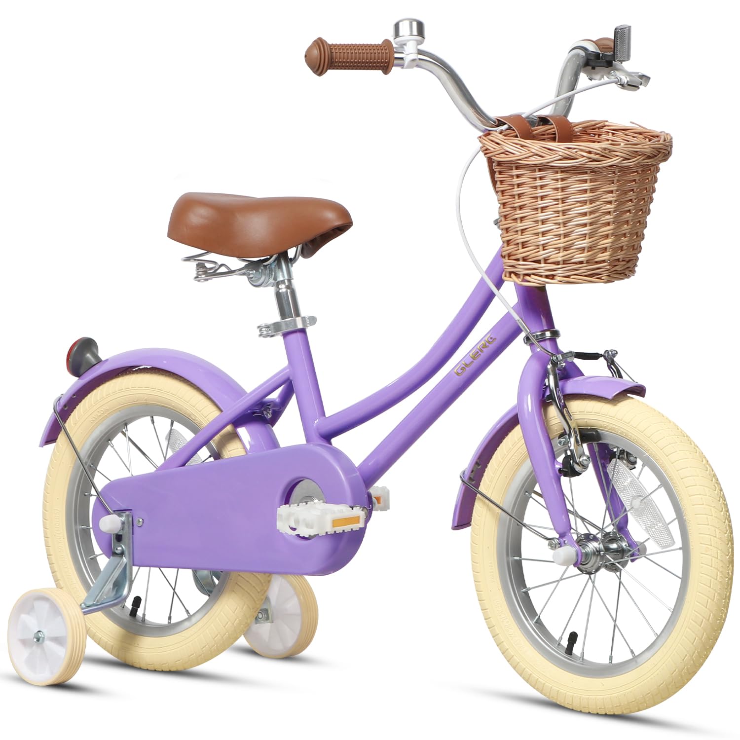 Glerc Little Molly 12-20 Inch Kids Retro Cruiser Bike for 2-13 Year Old with Wicker Basket &amp; Training Wheels/Kickstand, Multiple Colors