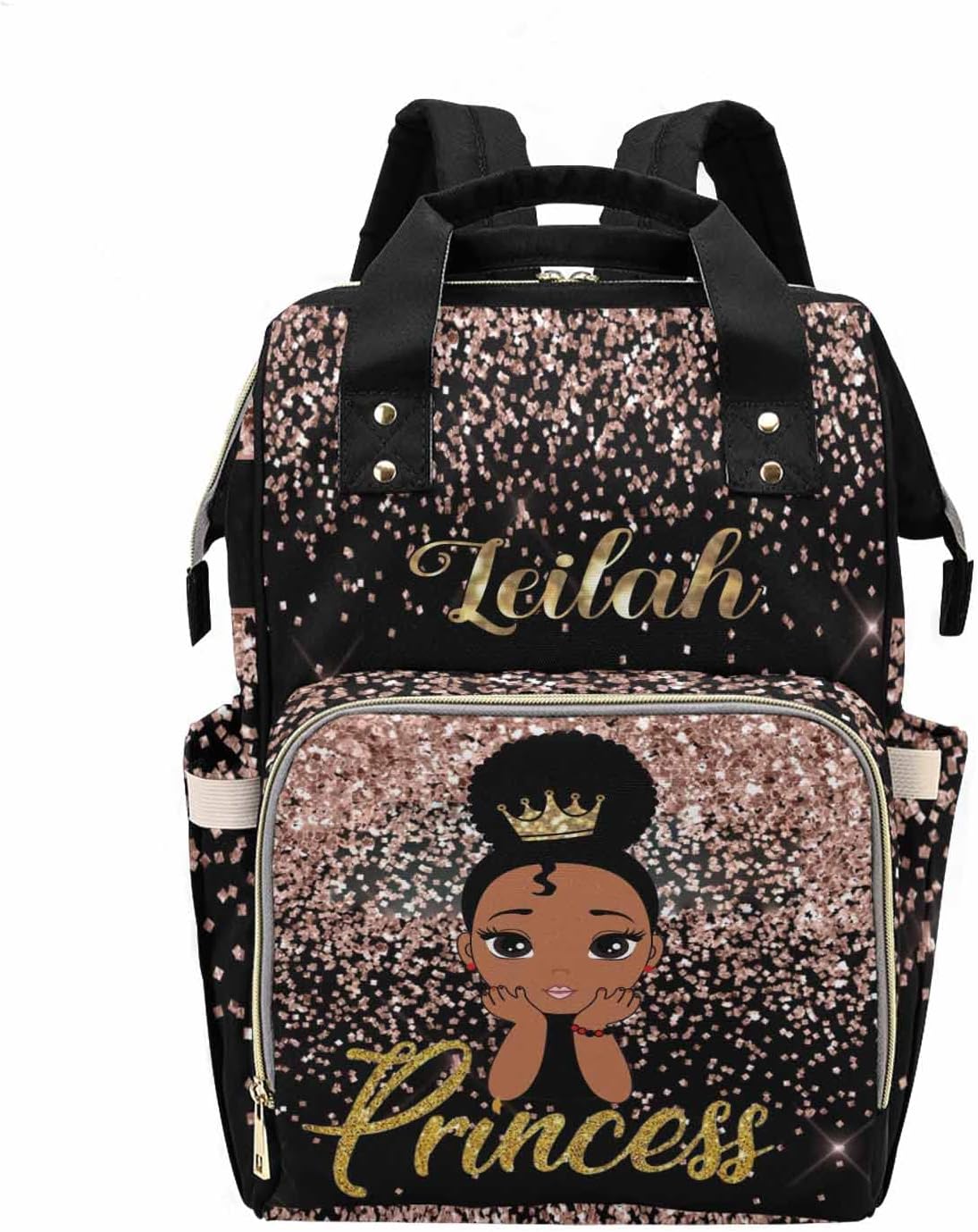 Personalized Baby Animal with Pink Rose Flowers Diaper Bag Nursing Baby Bags Nappy Bag Travel Daypack for Mom Dad Girl