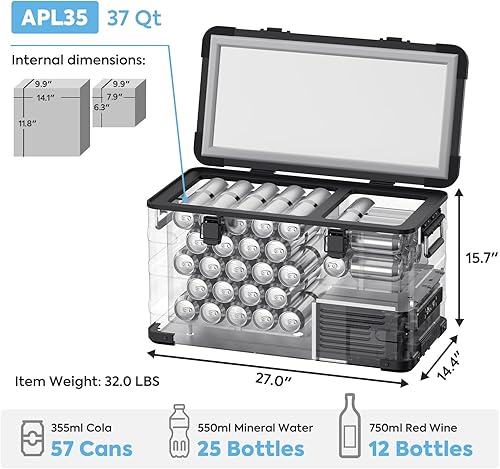 Miniatura 2 de ICECO APL35 Refrigerador portátil de doble zona, refrigerador de automóvil de 37 cuartos de galón de 12 V con nano compresor Secop, enfriador de