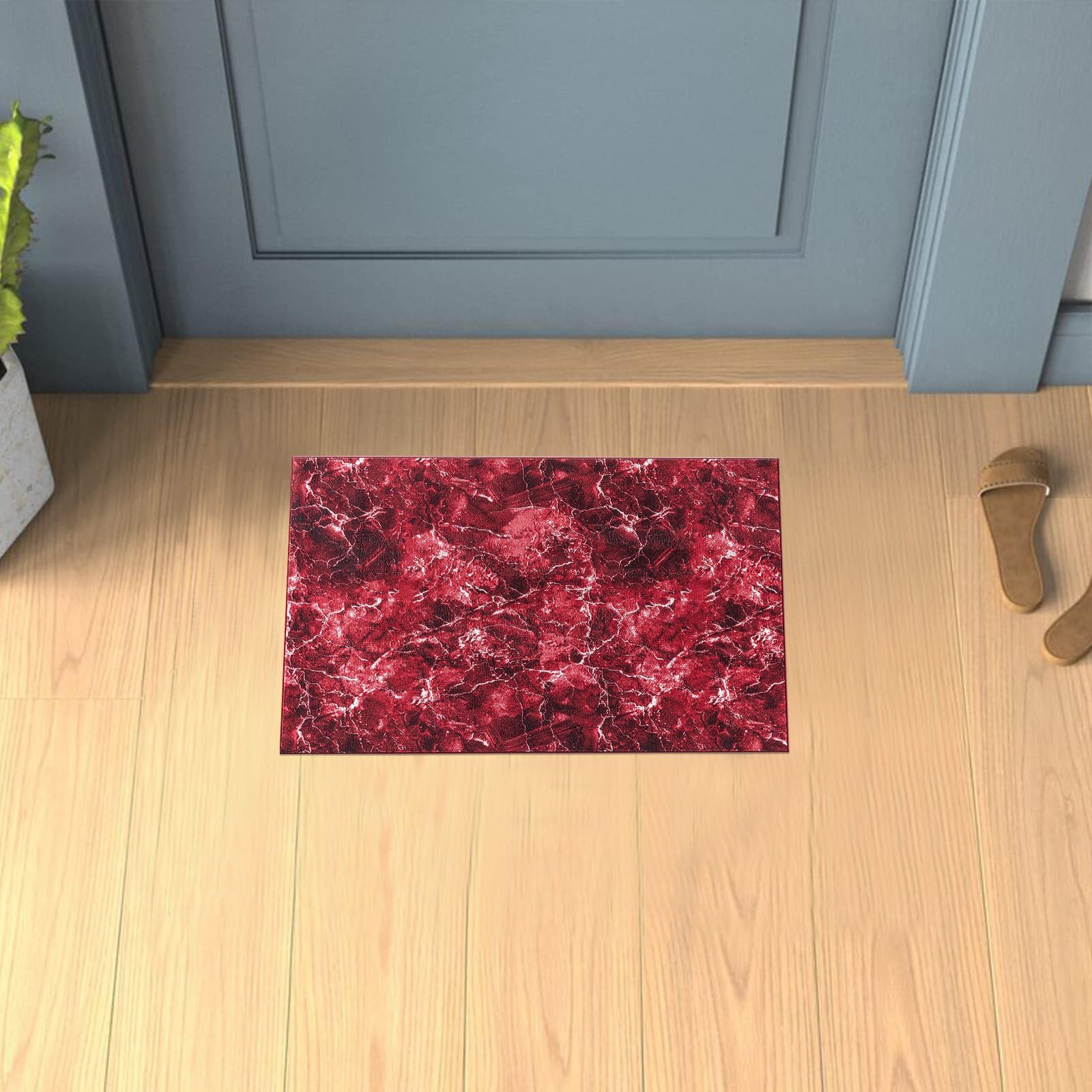 renoazul® Anti Slip Small Door Mats Indoor With Gel Back - Marble Rug - 40 x 60 cm - Red - Washable Low Pile Rug, Marvel Mat - Ideal For Living Room, Bedside, Entrance And Welcome Mat.