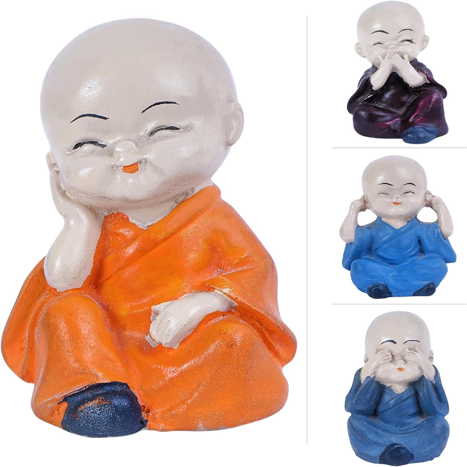 LUXCKY 4 Monks Figurine Statue Cute Little Monks Hear No Evil See No Evil Speak No Evil Do No EvilStatue Wealth Lucky Figurine Showpiece Home Miniature Baby Buddha Decor Gift
