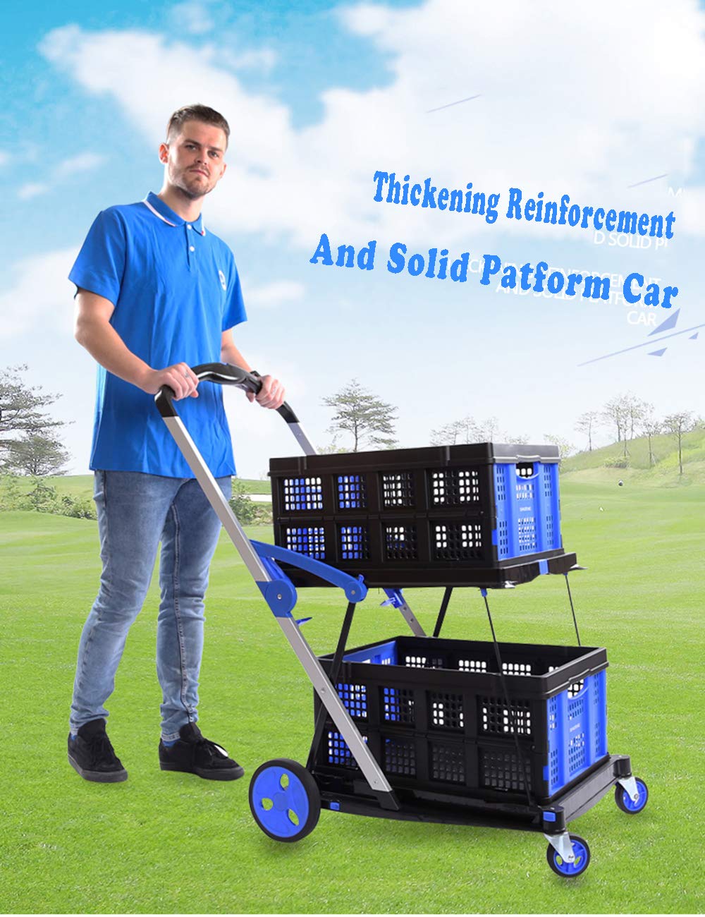 Utility Cart, Folding Shopping Cart with Basket, Collapsible Outdoor Wagon, Hand Truck(Folding Cart + Crate)