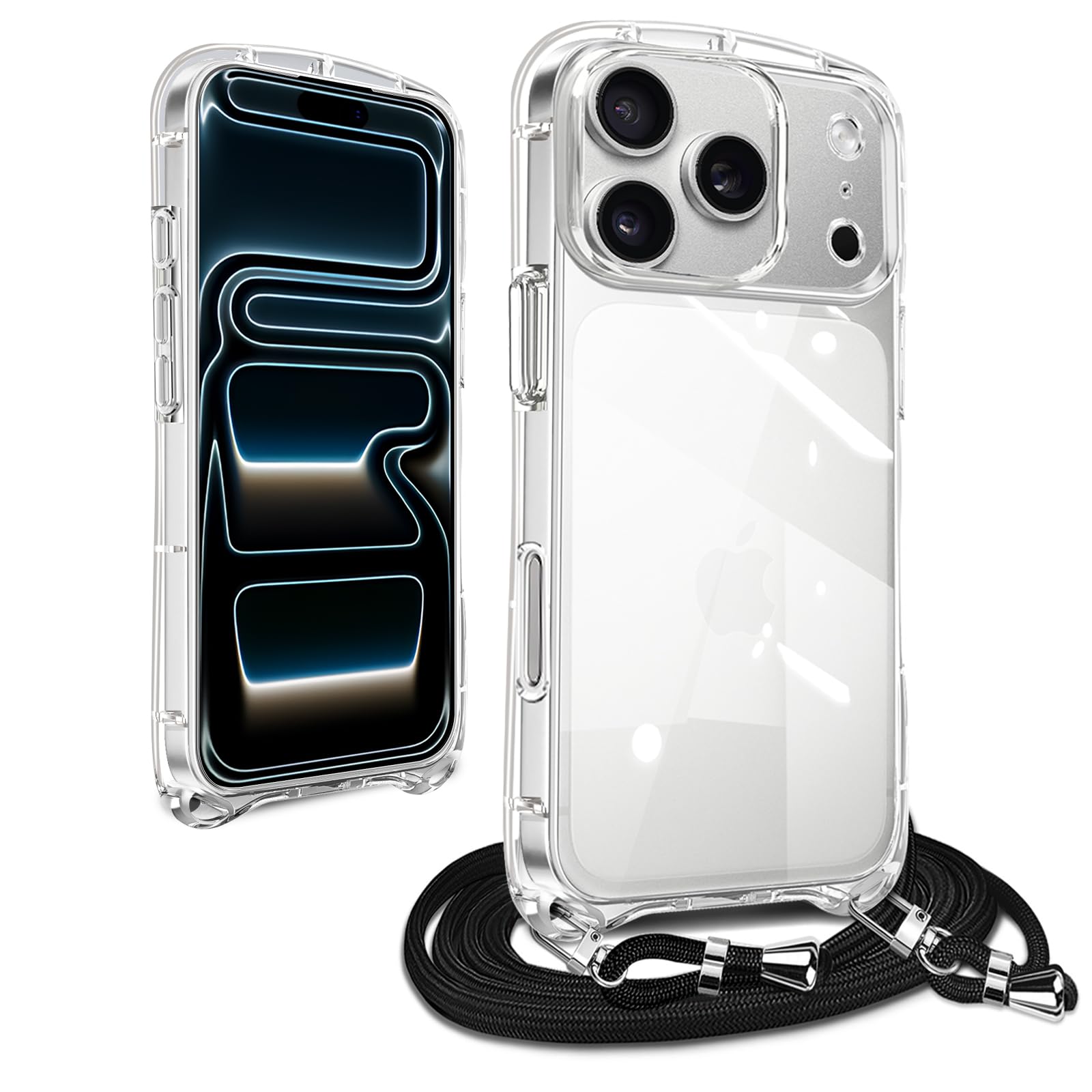 iPhone 17 Pro Max 用の ケース ショルダー ストラップ iPhone 17ProMax 用の カバー クリア 斜めかけ 肩掛け 首掛け 韓国 アイフォン17 プロ マックス 用の スマホケース 全透明