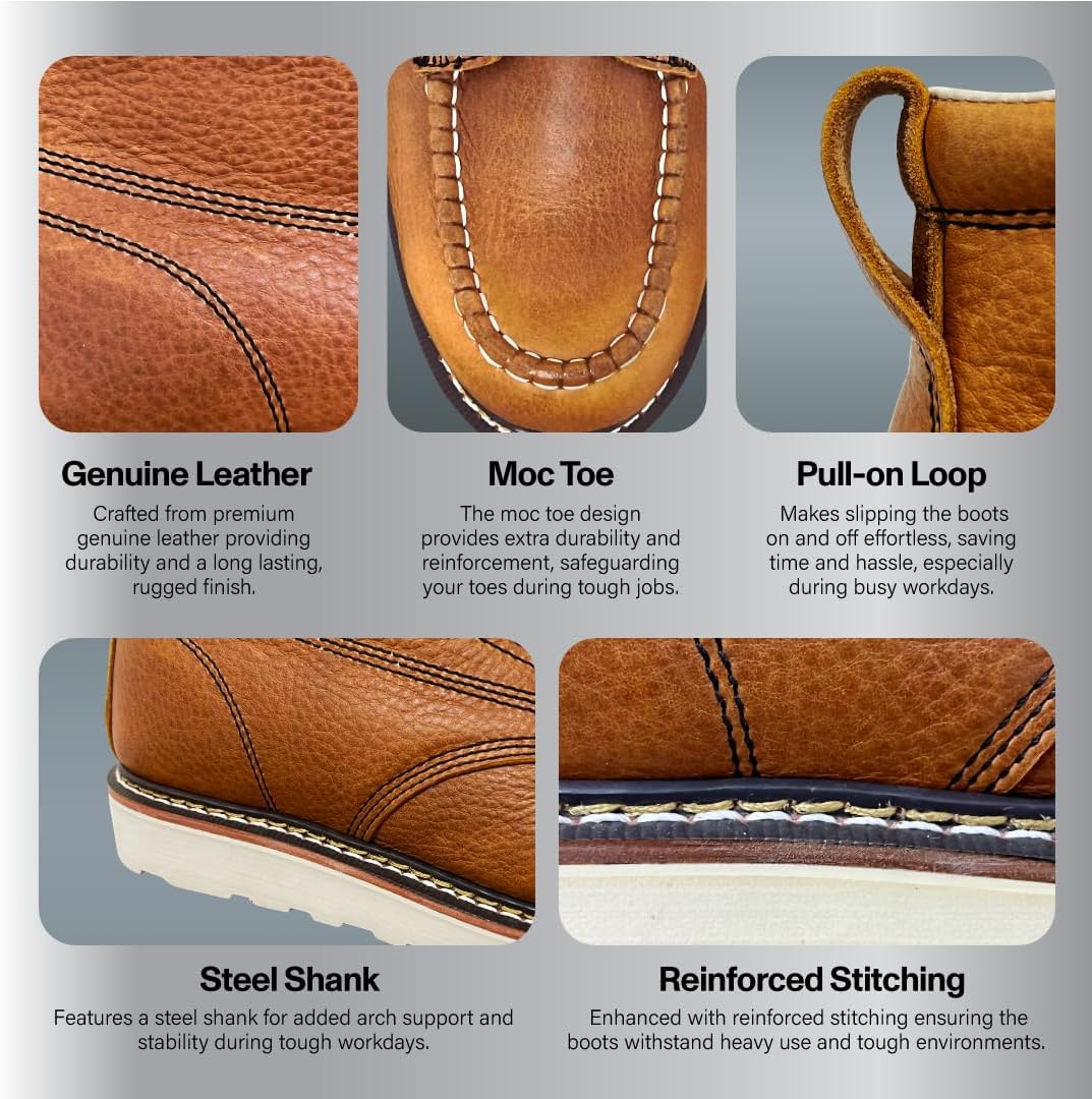 EVER BOOTS Moc Toe Work Boots for Men Construction Lightweight Wedge - Image 6