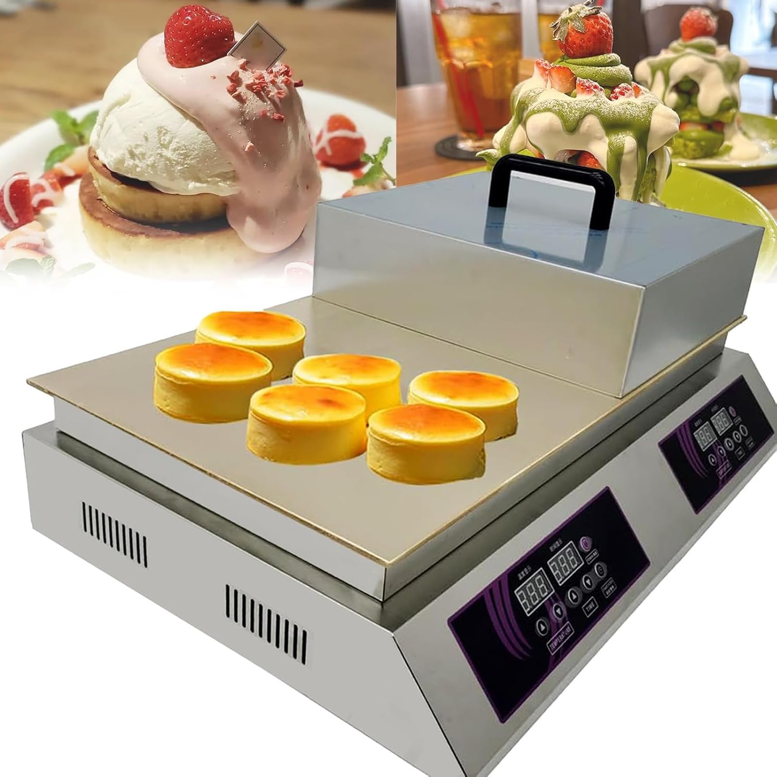 Piastra per soufflé e Pancake con Piastre in Rame, Piastra elettrica Professionale per dorayaki, Waffle e takoyaki, in Acciaio Inossidabile
