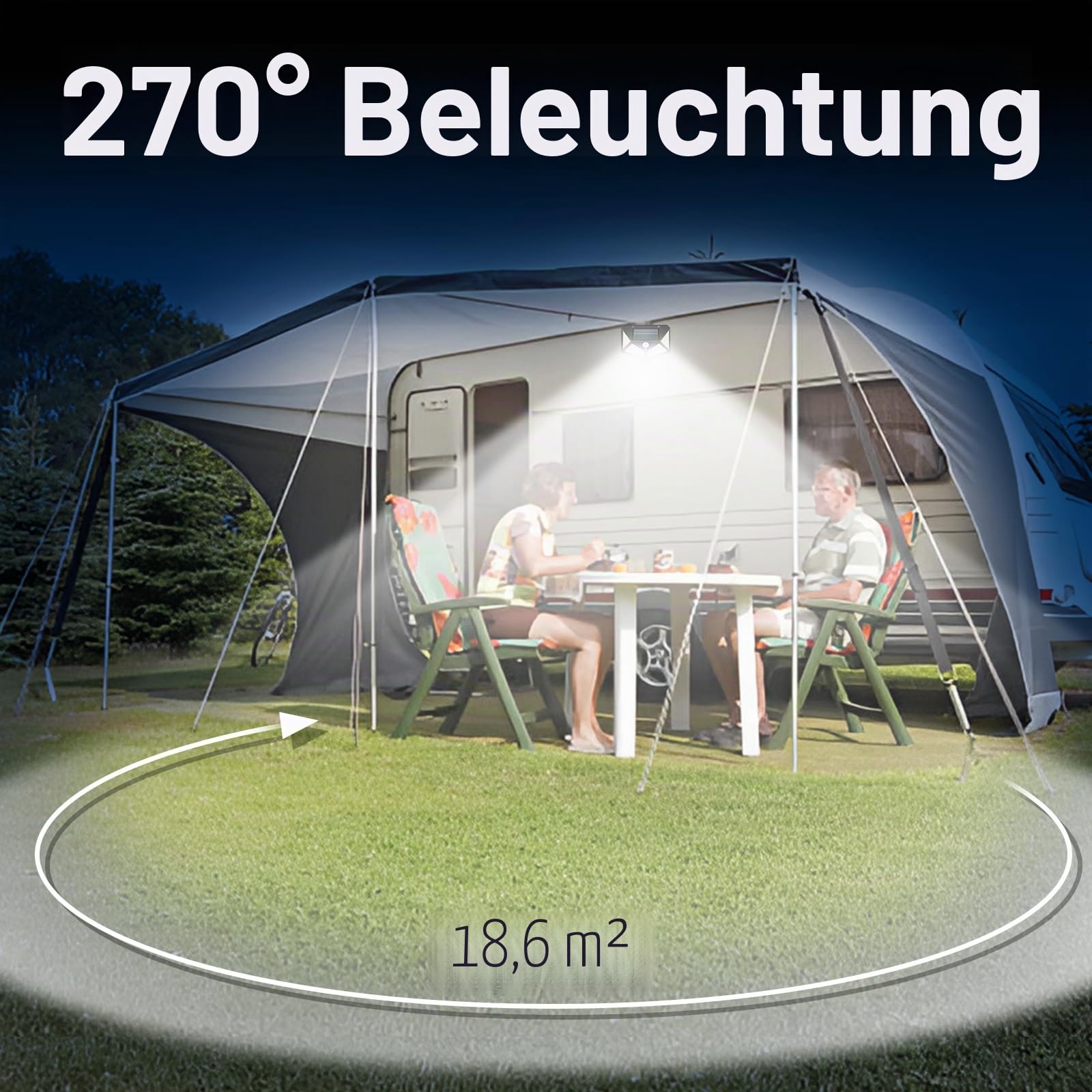 Magnetische Solarleuchten Für Wohnmobil, 100 LED Bewegungsmelder Leuchten Aussen, Mit 3 Beleuchtungsmodi, IP68 Wasserdicht