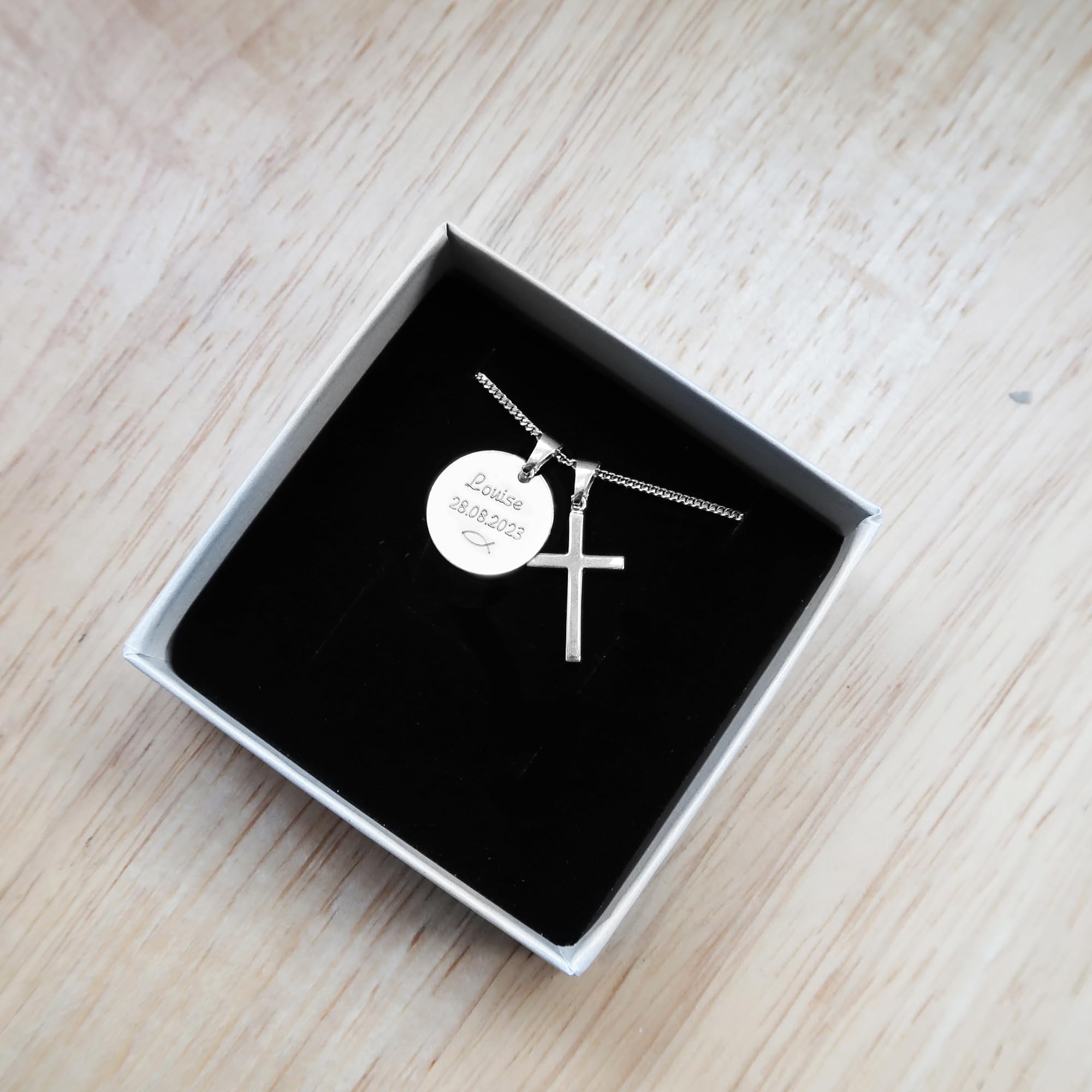 925 Silber Kreuz Kette mit Gravur, Christliches Geschenk | Personalisierte Halskette zur Taufe, Kommunion, Konfirmation, Firmung