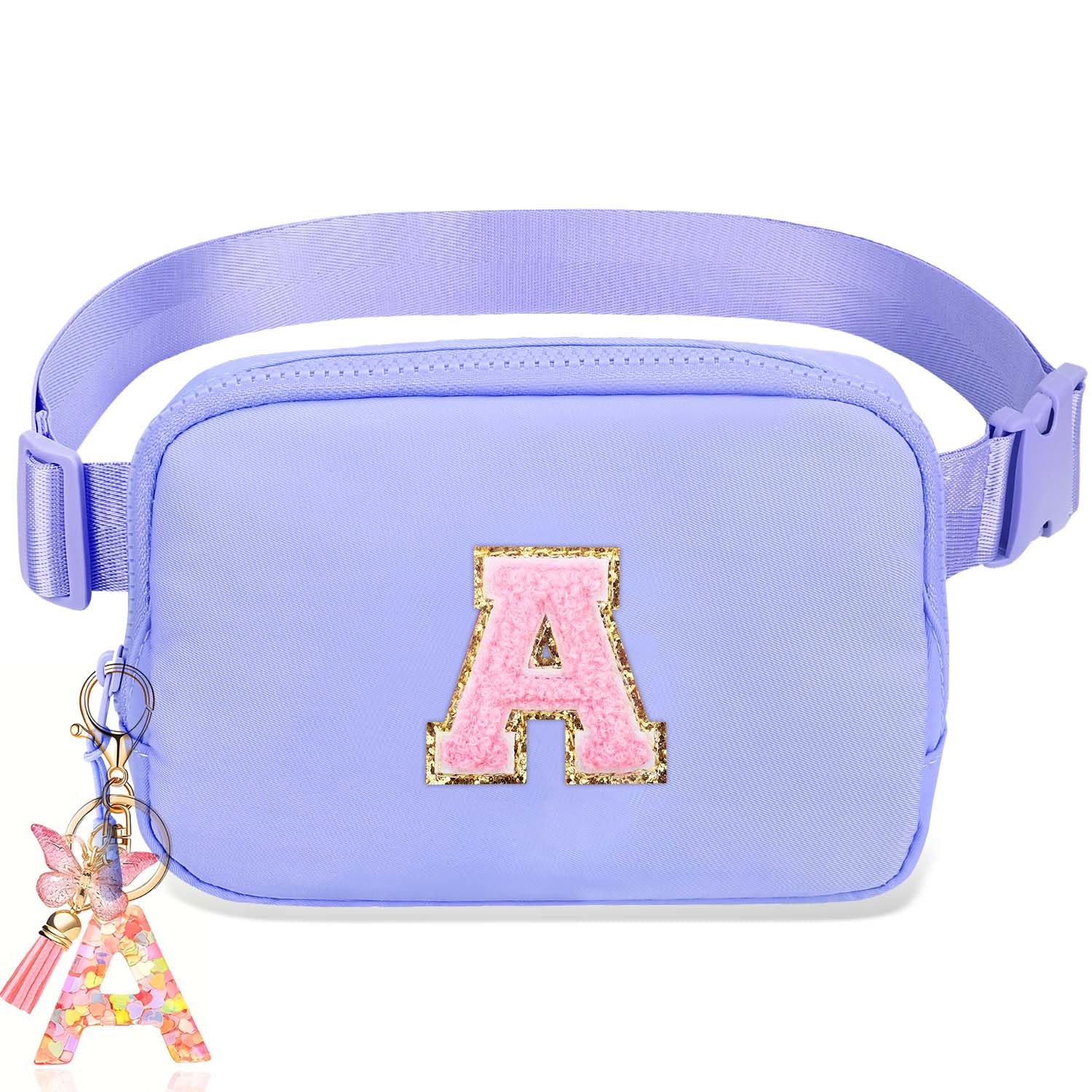 Birthday Gifts for Teenager Girls Kids - Personalized Belt Bag for Girls Women Fashion Waist Packs Trendy Travel Fanny Pack Crossbody Bags with with Initial Letter Patch Cute Stuff Lavender Purple A
