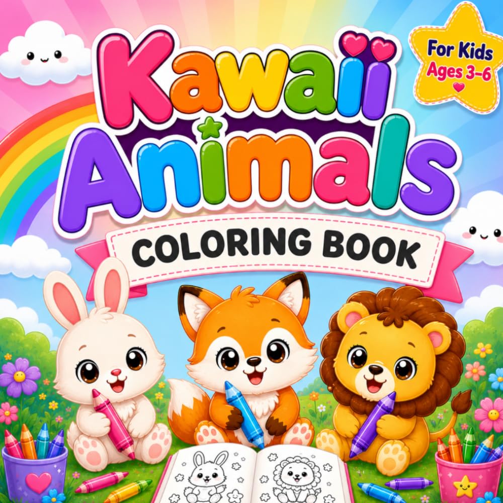 Kawaii Animals Coloring Book for Kids Ages 3-6: 40 Cute Kawaii Animal Coloring Pages with Fun Facts for Toddlers and Preschoolers — Puppies, Bunnies, ... Foxes and More (JoyNest Kids Coloring Series)