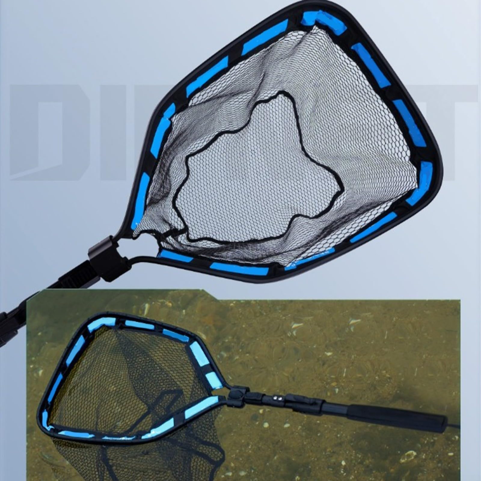 Retino galleggiante telescopico pieghevole, Retino da pesca retrattile, attrezzatura per la cattura dei pesci per acqua dolce e salata, con fibbia con un clic, design con cordino antiscivolo