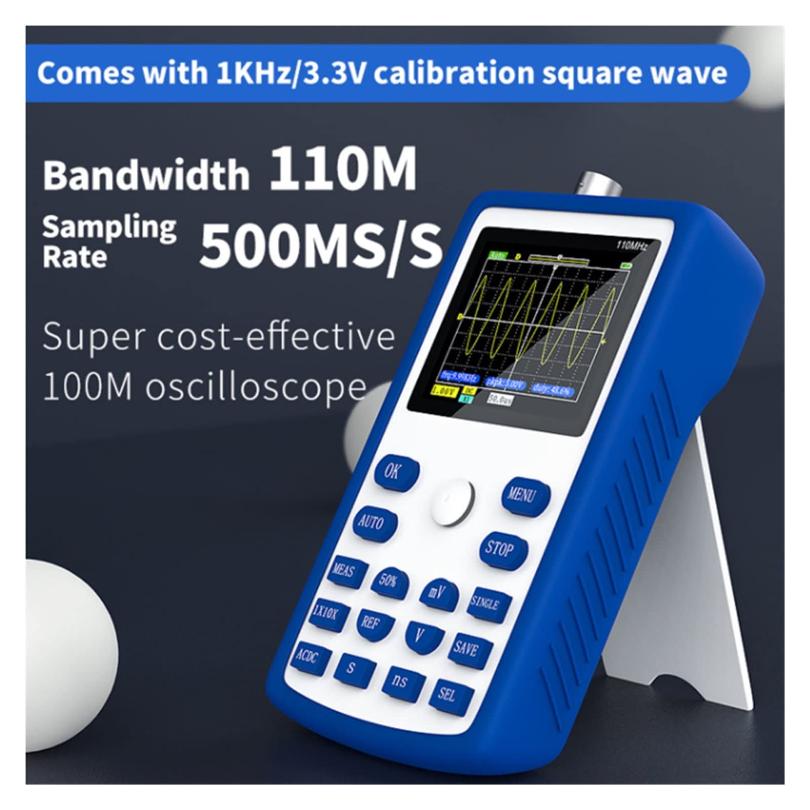 Generador de señal Actual Osciloscopio Digital de Mano 500 MS/s Tasa de muestreo 110 MHz Ancho de Banda analógico Almacenamiento de Forma de Onda Pantalla de 2,4 Pulgadas