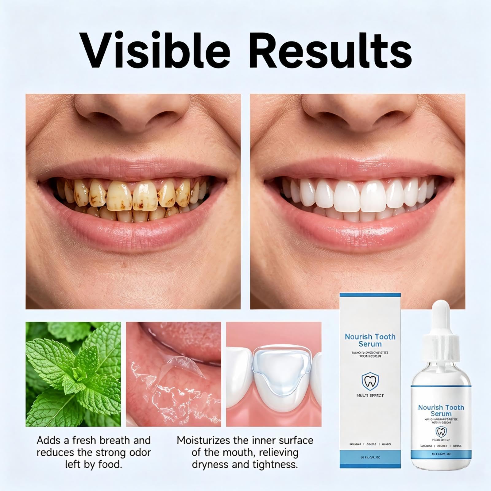 Siero per denti nano-idrossiapatite, gocce per rafforzare e illuminare lo smalto, liquido avanzato per la riparazione dello smalto, igiene orale a base vegetale per denti sensibili (8 pezzi)