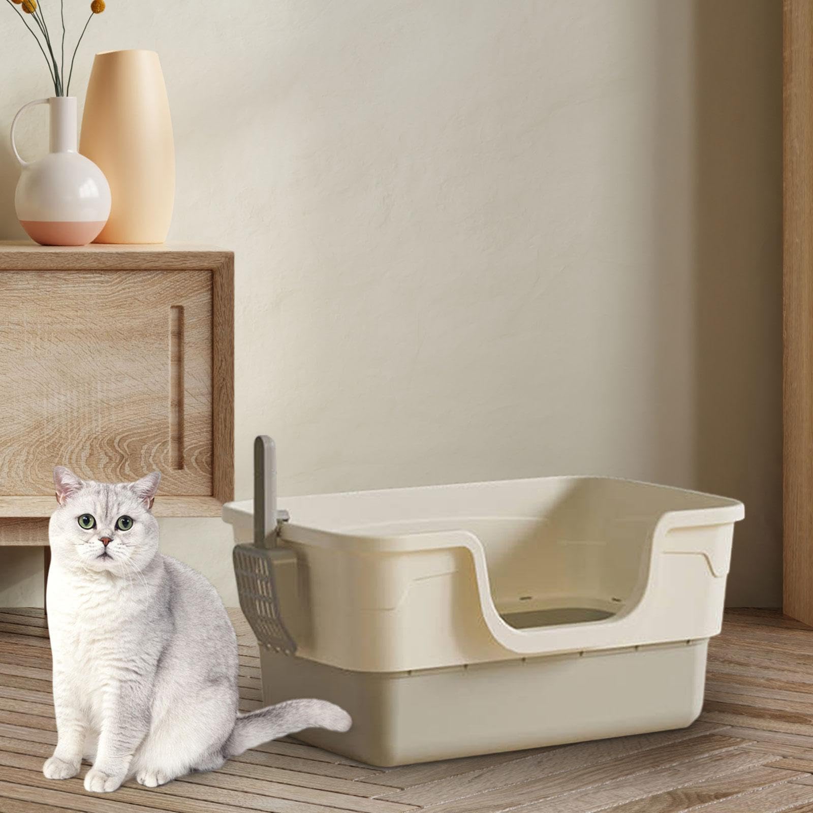 predolo Katzentoilette Offenes Katzenklo mit Hoher Umrandung Katzenstreu Behälter Katzenstreupfanne Pp-Material für Katzen Kätzchen Kleintiere Innenbereich, GRAU