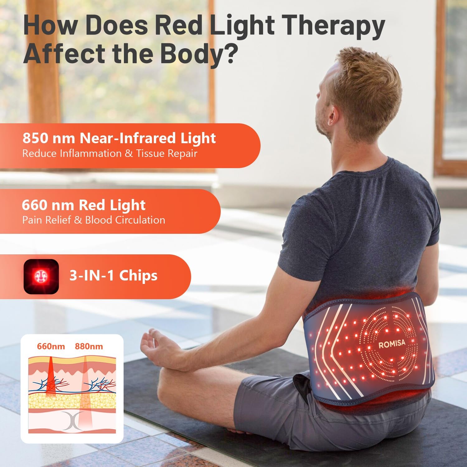 Cordless Red Light Therapy Belt & Back Massager for Relief, Infrared Light Therapy Vibration Rechargeable, Red Light Therapy Device for Body Massage for Back Waist. - Image 4