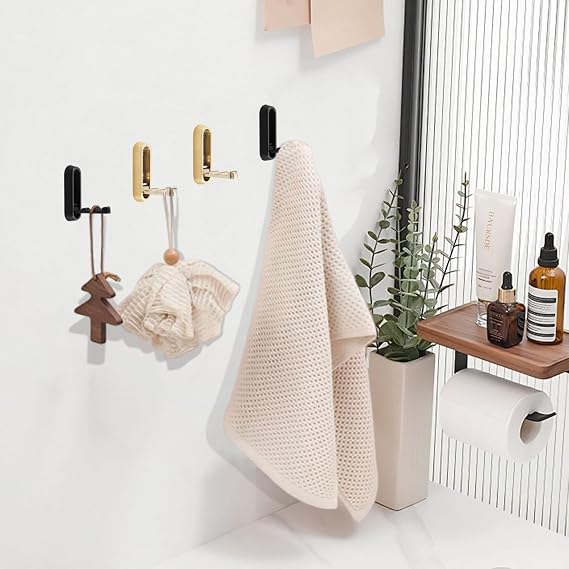 4 Pcs Folding Wall Mounted Bathroom Hooks: Retractable Folding Invisible Hooks - Ideal for Living Room, Kitchen, Bedroom - Easy to Install, Hang Towels, Coats, Hats, Jackets, Rucksacks, Keys (Gold)
