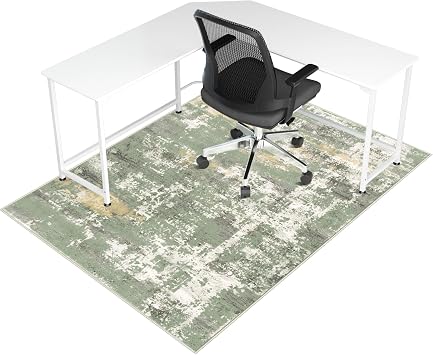 Office Chair Mat for Hardwood Floor & Tile Floor,48"X 60" Heavy Duty Desk Chair Mat for Hard Floors, Under Desk Rug for Rolling Computer Chair,Anti Slip,Low Pile Carpet Floor Protector-Abstract Green