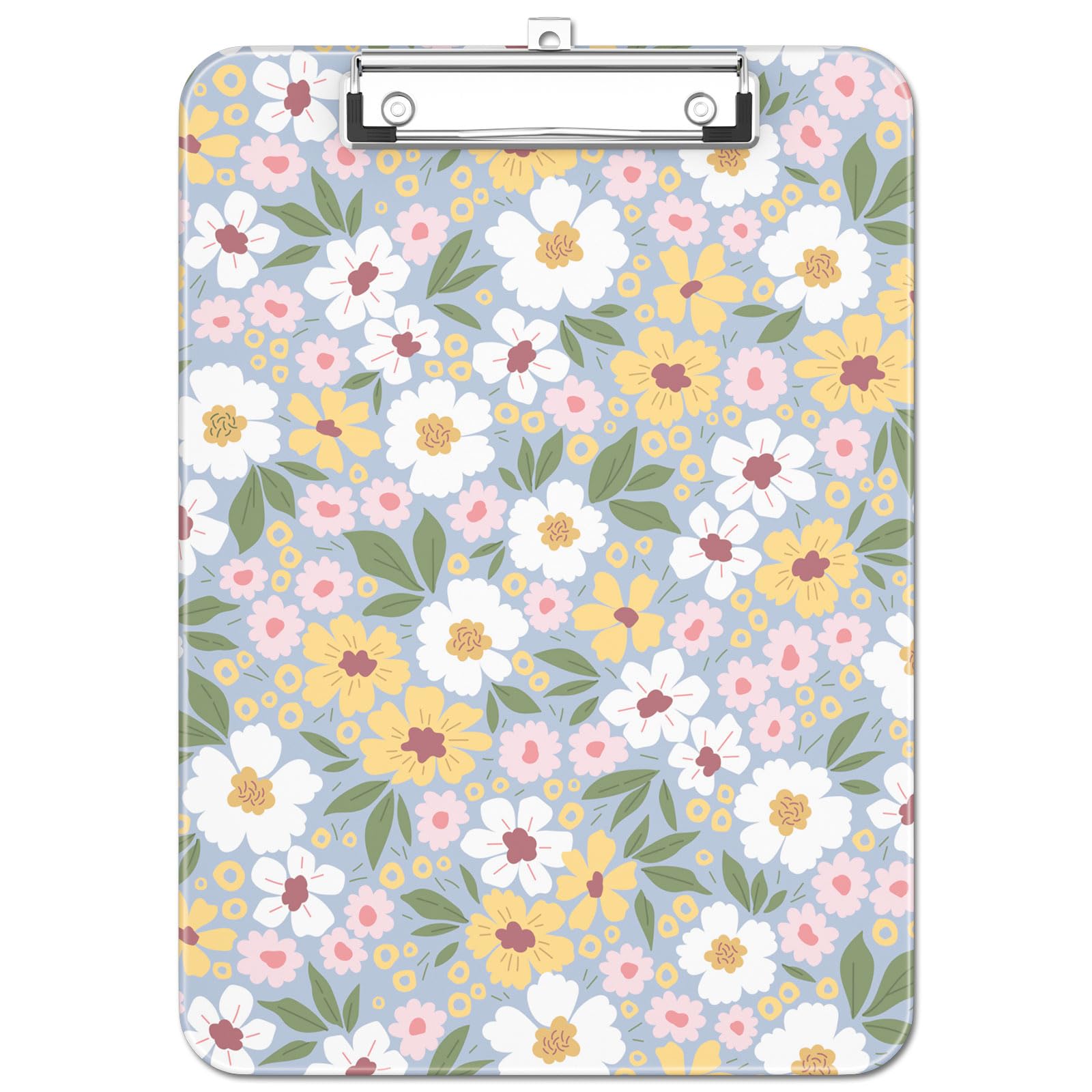 Luminzo Plastic Cute Clipboard, Low-Profile Metal Clip, A4 Letter Size 9 x 12.5 in, 8.5 x 11 Paper Clip Board for Teachers, Nurses, Classroom, Daisy