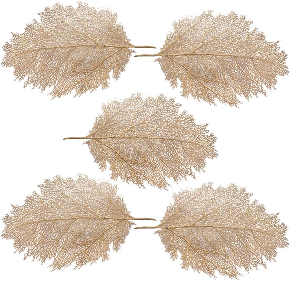Cabilock 5pcs Table Tableware Mat Dining Table Wedding Decor Drink Mug Mat Autumn Leaf Placemats Coffee Decor Gold Placemats Wedding Cup Desk Mat for Desktop Coral Branch Bowl Mat to Weave