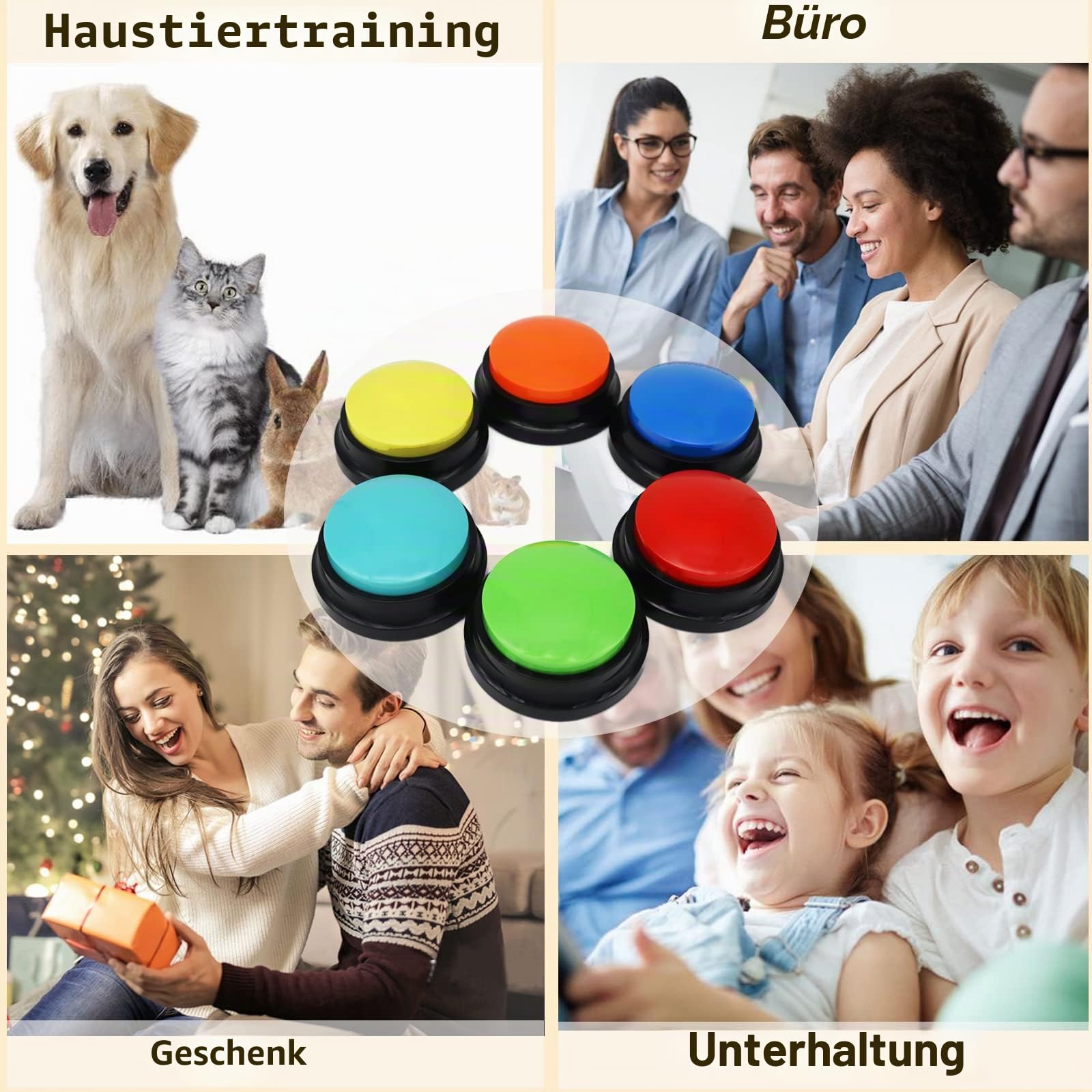 Buzzer mit Aufnahmefunktion, Intelligenzspielzeug für Hunde, Haustier Talking Training Antwort Buzzer, 30 Sekunden Aufnahme &Wiedergabe (6 Stück)