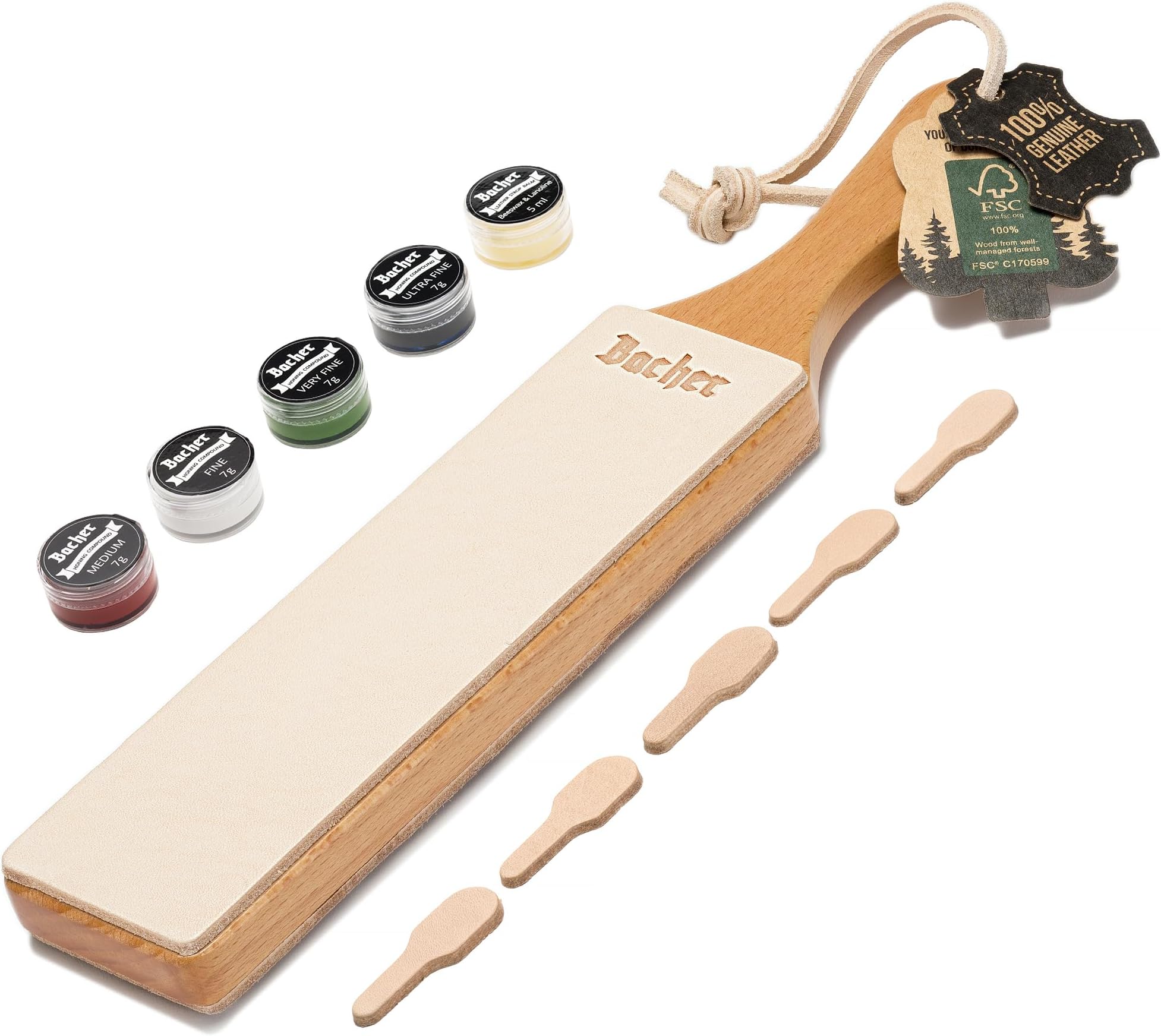 Bacher Premium Leather Strop for Knife Sharpening with Polishing Compound - Double Sided Stropping Leather – Stropping Kit: Knife Strop and Stropping Compound for Wood Carving and Woodworking